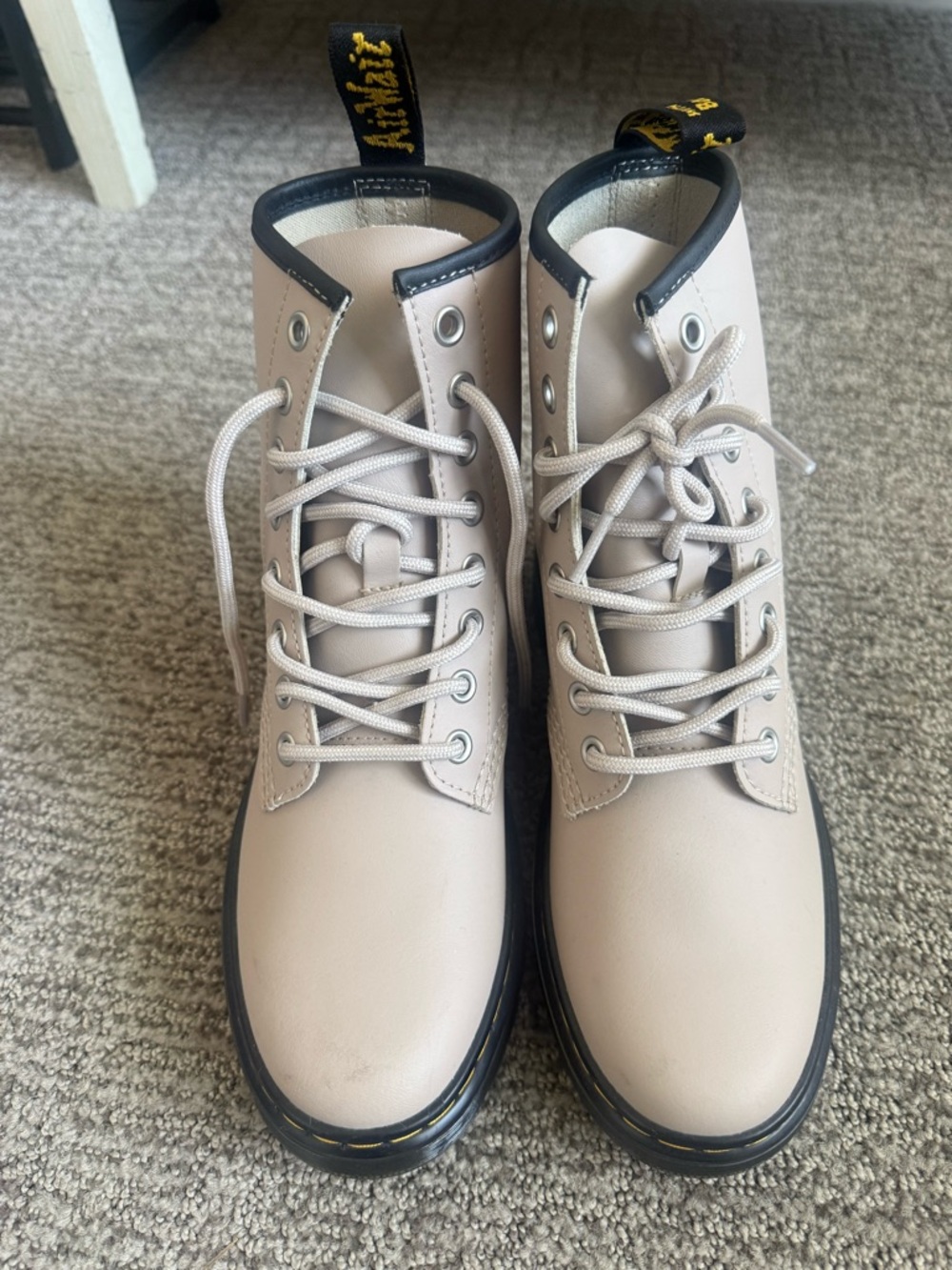 Dr. Martens Beige Combat Boots with Black Trim